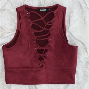 Missguided Velvet Scallop Lace Up Crop Top NBW